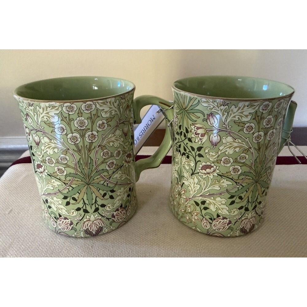 Set of 2 William Morris & Co Hyacinth Porcelain Green Floral Coffee Cups